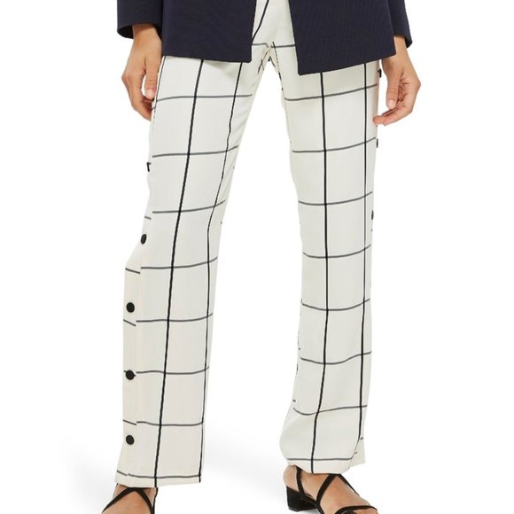 NWOT Topshop Check Popper Wide Leg Trousers - Size 6 - Picture 1 of 4